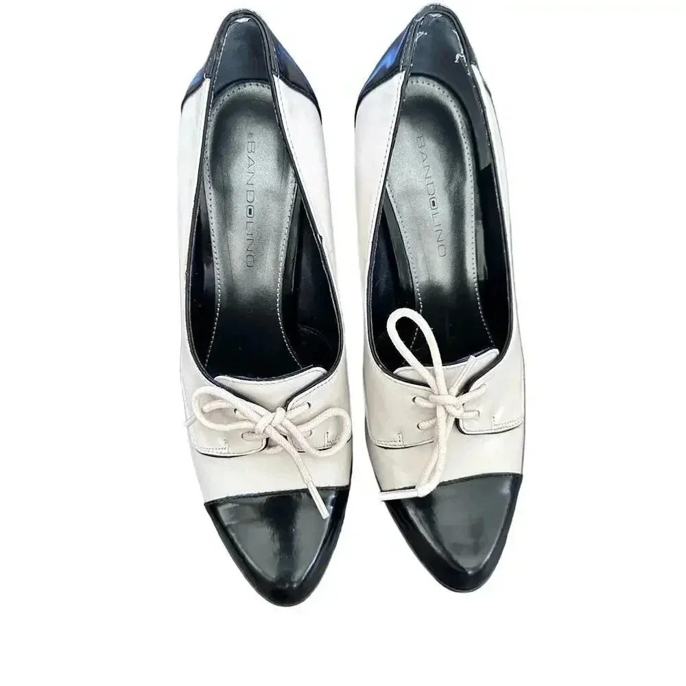 Bandolino Women's Cream and Black High Heels Lace-Up Pointed Toe Shoes Size 6.5M